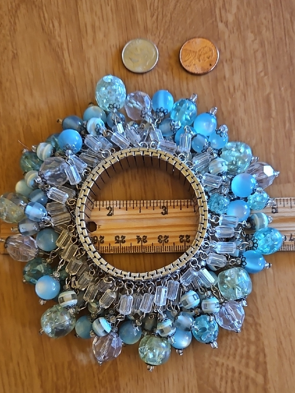 Vintage cha-cha bracelet Silver Tone expansion Teal green and Clear crystals - Picture 4 of 7